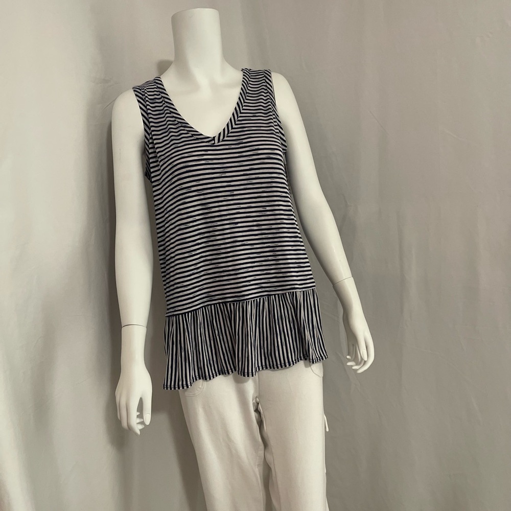 K & C Striped Sleeveless Top with Ruffle Hem